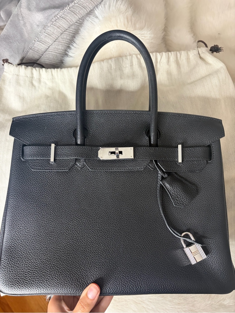 Black Leather Satchel Handbag with Silver Hardware 30 size - Picture 3 of 16